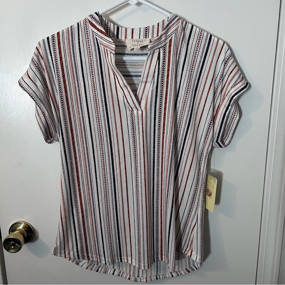 Bohemian Striped V Neck Loose Fit Multicolored Blouse
